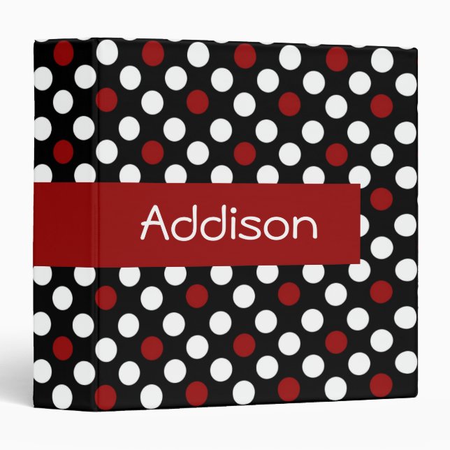 Red and White on Black Polka Dot Binder (Front/Spine)