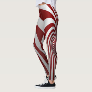 Red and White Optical Illusion Leggings