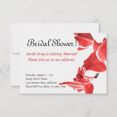 Red and white orchids bridal shower custom announcements