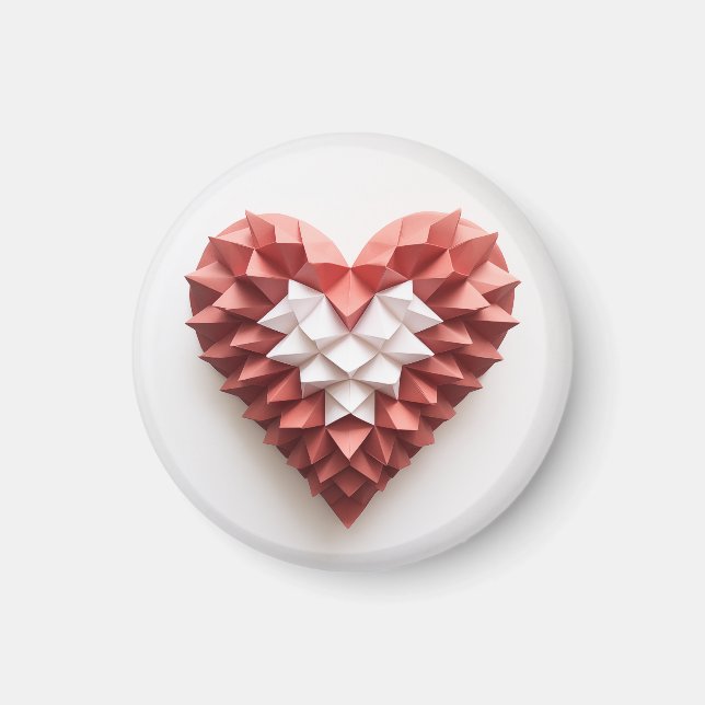Red and white origami heart magnet (Front)