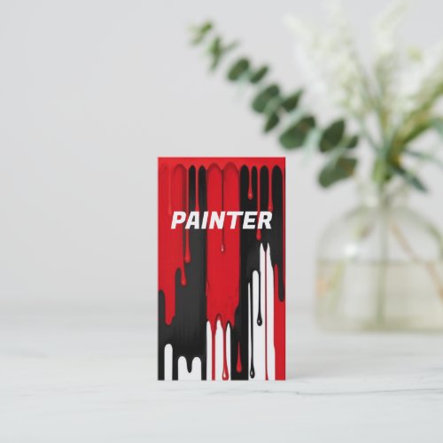 Red and White Paint Dripping Painter Business Card
