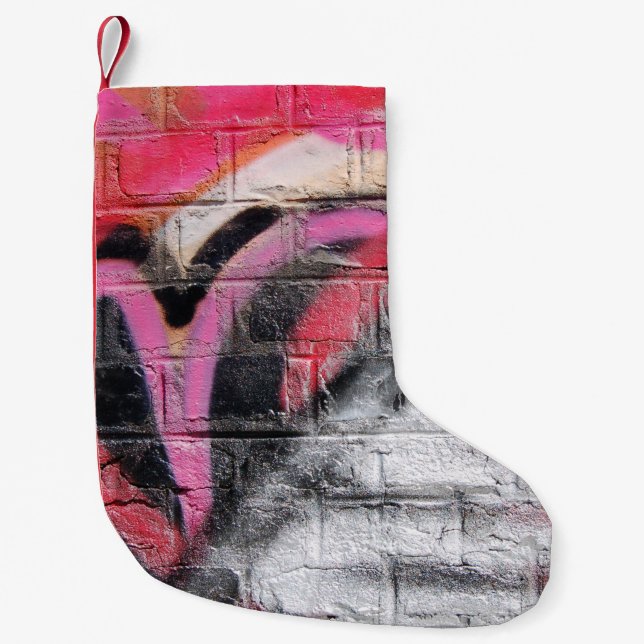 Red and white painted wall small christmas stocking (Front)