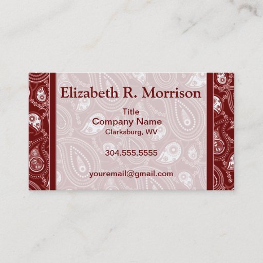 Customizable Red and White Paisley Business Card