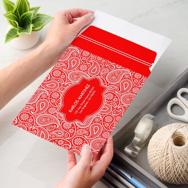 Red And White Paisley Pattern Envelope Mailers (Desk)