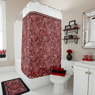 Red and white paisley shower curtain