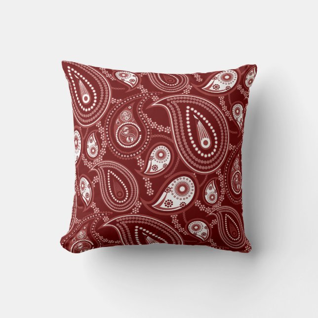 Red and White Paisley Throw Pillow (Front)