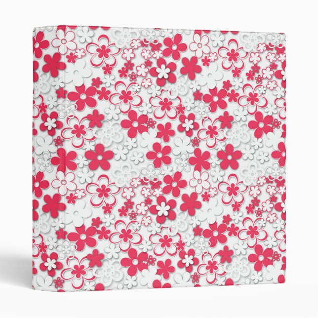 Red and white paper flowers 3 ring binder (Front/Spine)