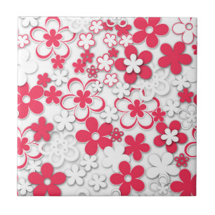 Red and white paper flowers ceramic tile