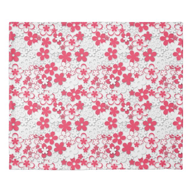 Red and white paper flowers duvet cover (Front)