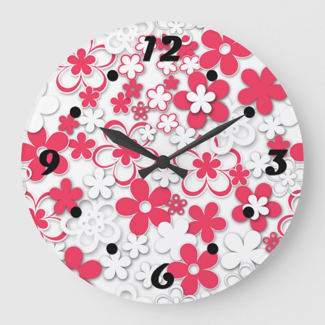 Red and white paper flowers large clock (Front)