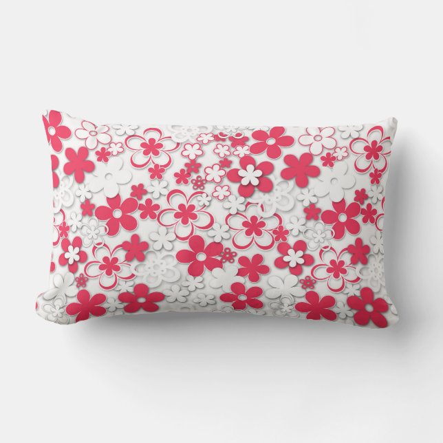 Red and white paper flowers lumbar pillow (Front)