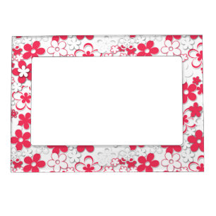 Red and white paper flowers magnetic picture frame