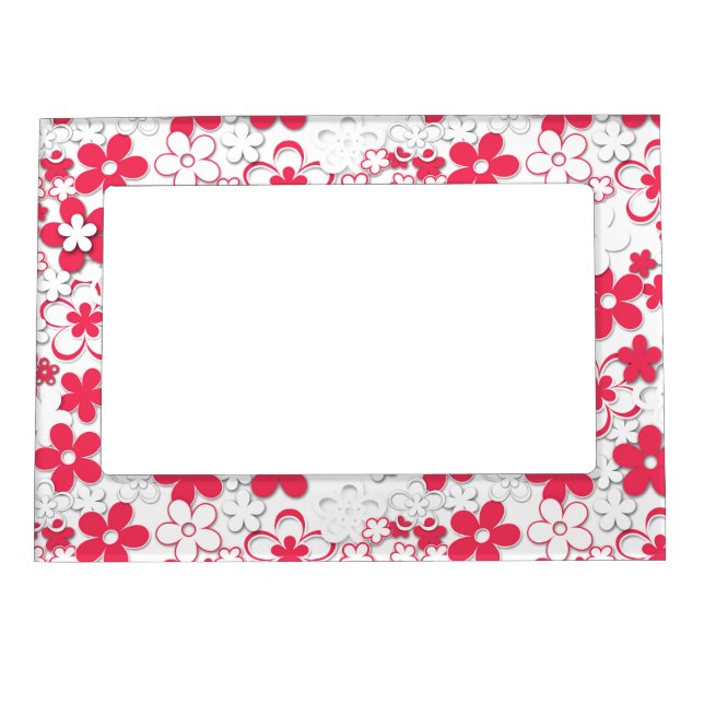 Red and white paper flowers magnetic picture frame (Front)