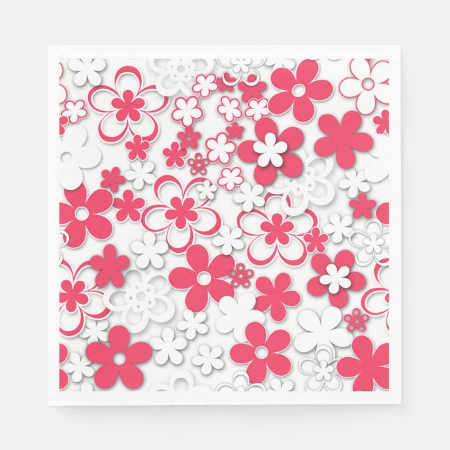 Red and white paper flowers napkins (Front)