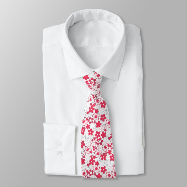 Red and white paper flowers    neck tie (Tied)