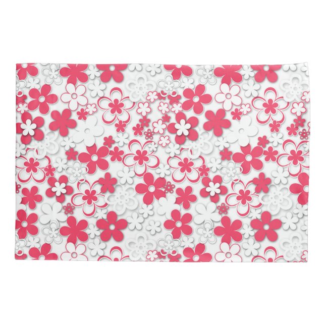 Red and white paper flowers pillowcase (Back)