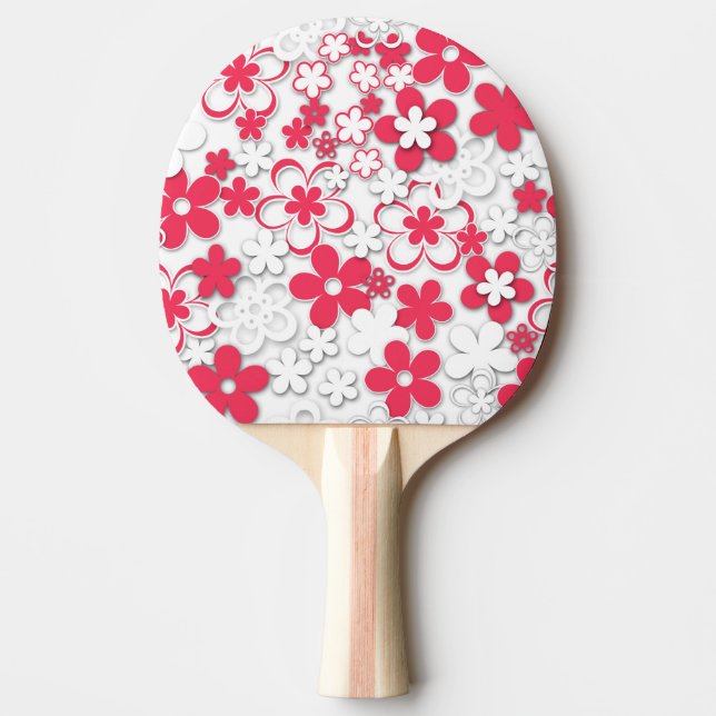 Red and white paper flowers ping pong paddle (Front)