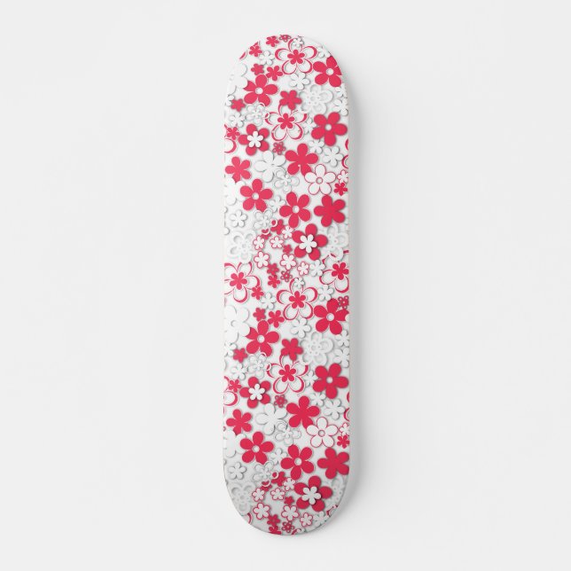 Red and white paper flowers  skateboard (Front)