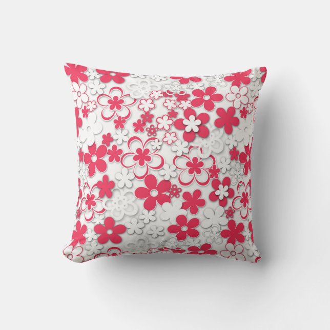 Red and white paper flowers throw pillow (Front)