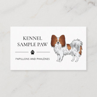 Red And White Papillon Cartoon Dog - Dog Kennel Business Card