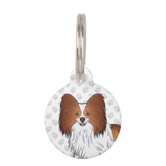 Red And White Papillon Cartoon Dog Head Pet ID Tag