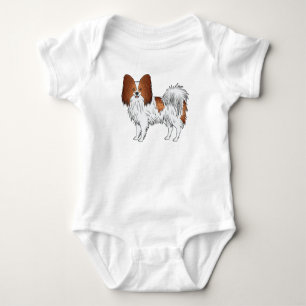 Red And White Papillon Cartoon Dog Illustration Baby Bodysuit