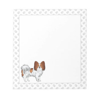 Red And White Papillon Cartoon Dog With Paws Notepad