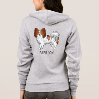 Red And White Papillon Cartoon Dog With Text Hoodie