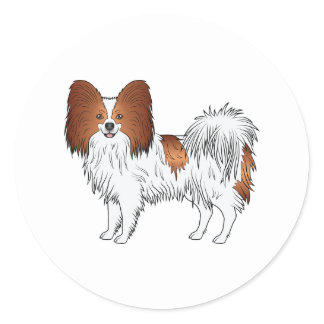 Red And White Papillon Cute Cartoon Dog Classic Round Sticker