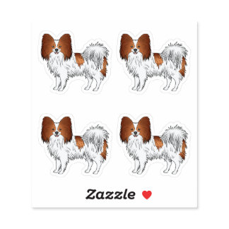 Red And White Papillon Cute Cartoon Dog Designs Sticker