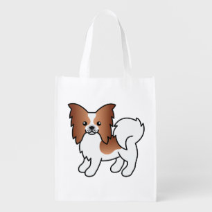 Red And White Papillon Cute Cartoon Dog Grocery Bag