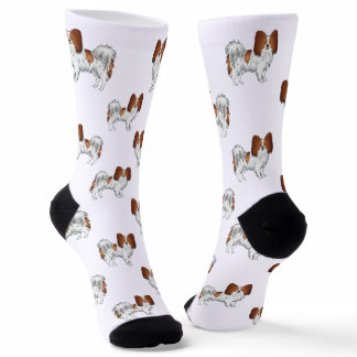 Red And White Papillon Cute Cartoon Dog Pattern Socks