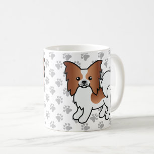 Red And White Papillon Cute Cartoon Dog & Paws Coffee Mug