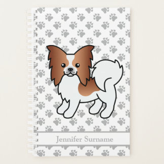 Red And White Papillon Cute Cartoon Dog &amp; Text Planner