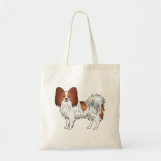 Red And White Papillon Cute Cartoon Dog Tote Bag