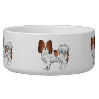 Red And White Papillon Cute Cartoon Dogs Bowl