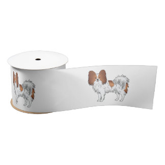 Red And White Papillon Cute Cartoon Dogs Satin Ribbon
