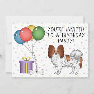 Red And White Papillon Cute Dog - Birthday Invitation