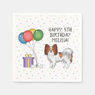 Red And White Papillon Cute Dog - Birthday Napkins