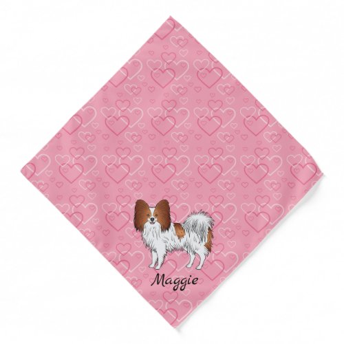 Red And White Papillon Cute Dog On Pink Hearts Bandana