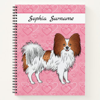 Red And White Papillon Cute Dog On Pink Hearts Notebook