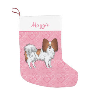 Red And White Papillon Cute Dog On Pink Hearts Small Christmas Stocking