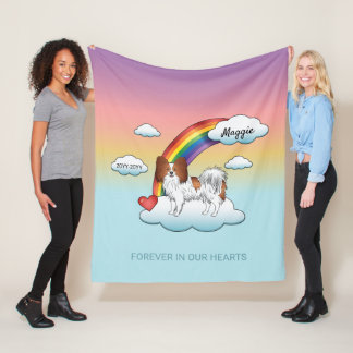 Red And White Papillon Cute Dog Rainbow Memorial Fleece Blanket