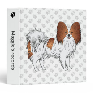 Red And White Papillon Cute Dog With Custom Text 3 Ring Binder