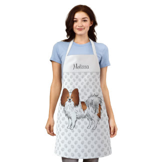 Red And White Papillon Cute Dog With Custom Text Apron