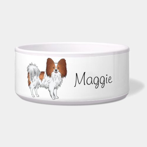 Red And White Papillon Cute Dog With Custom Text Bowl