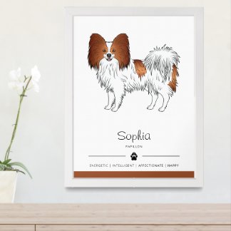 Red And White Papillon Cute Dog With Custom Text Framed Art