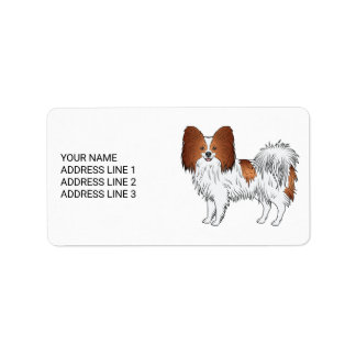 Red And White Papillon Cute Dog With Custom Text Label