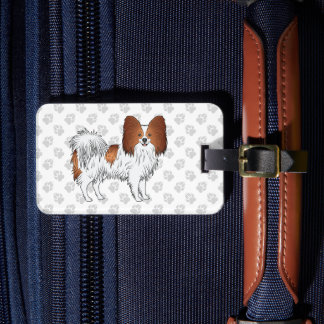 Red And White Papillon Cute Dog With Custom Text Luggage Tag