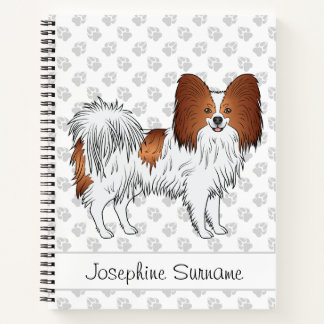 Red And White Papillon Cute Dog With Custom Text Notebook